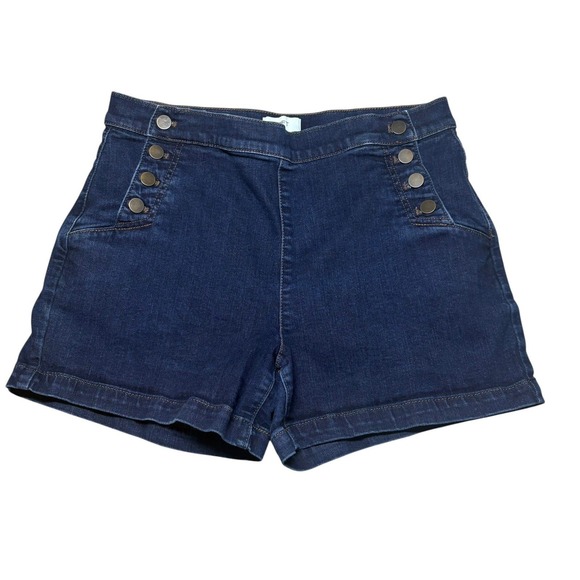 LOFT Pants - LOFT Outlet Sailor Denim Shorts 8 Blue High Rise Brass Button Dark Wash Indigo